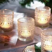 [12pcs/Set] Wish Glass Candle Holders, 2"X1.5"X2.5" Transparent Dotted Textured Lead-Free Thick Glass Small Night Light Candle Cups, Holiday Decorations (Valentine's Day/Christmas/Birthday/Wedding/Home Decor) Ins Style Ritual Sense Candle Holders, Party Table Decor