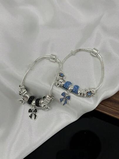 1 Peça De Pulseira de Berloque Com Varios Pingentes Com Strass Banho Prata Estilo Boho Casual