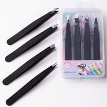 [Tube Packaging] Stainless Steel Light Pink Eyebrow Tweezers Set For Eyebrow & Facial Hair Plucking, With High Precision Straight And Slant Tips, Portable And Ideal For Home Use, Tools For Men