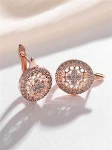 1 Pair Of New Creative, Simple, Fashionable, Highly Attractive, High-End And Elegant Hollowed-Out Artificial Zirconia Flower Earrings Accessories Fresh And Casual Light Luxury Exquisite Versatile Jewelry Earrings