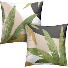 2PCS Green Leaf Spring Summer Pillow Case Geometric Palm Tree Pillow Case Modern Home Decor Room Tropical Outdoor Decor Sofa Bed Pillowcase With One Side Without Pillow Core - Multicolor - View 1
