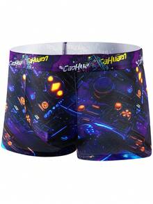 5pcs/Pack 2025 New Style Men's Short Low-Rise Trunks, Thin Quick-Dry Printed Briefs - Black - View 2