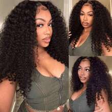 深波浪人发蕾丝前部无胶混合假发，10-36 英寸 200% 密度预切 4*4 5*5 13x4 13x6 蕾丝闭合假发雷米巴西人发，预拔预漂白结，含婴儿头发 12A 耐高温纤维合成混合人发假发，适合女士 - 自然色&黑色系 - 查看 7