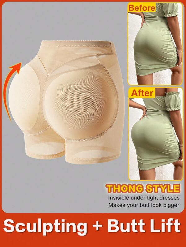 1pc Women Butt Lifting Padded Seamless Shapewear Shorts, Comfortable Tight Fitness Pants With Removable Foam Pad, Sexy Buttock Enhancer