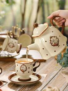 原创赫拉陶瓷兔子茶壶套装，居家客厅下午茶厨具套装，女士下午茶杯碟套装配木托盘，适合招待客人/派对/家庭聚餐，家居装饰返校