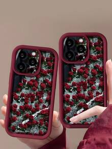 1pc Rose Flower Pattern Matte Embossed Soft TPU Shockproof Waterproof Protective Phone Case Compatible With Iphone,International Version, Not The Domestic Version - Multicolor - View 1