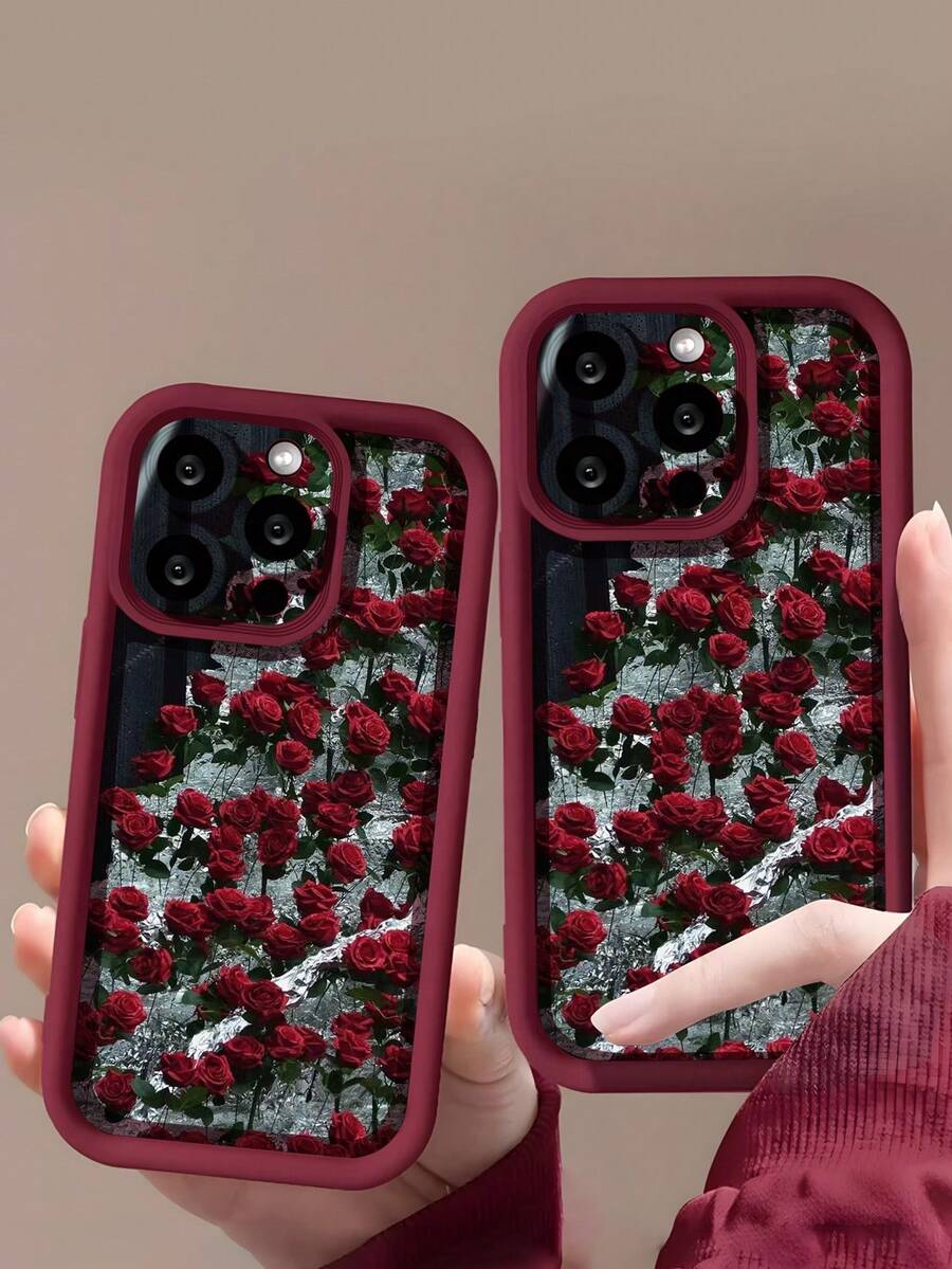 1pc Rose Flower Pattern Matte Embossed Soft TPU Shockproof Waterproof Protective Phone Case Compatible With Iphone,International Version, Not The Domestic Version - Multicolor - View 1