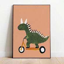 1 pièce Œuvre murale sur canevas classique de dinosaure, taille 11,8 x 15,7 pouces, peinture de décoration de chambre amusante, affiche de chambre d'enfant, convient pour les thèmes de vacances, sans électricité ni plumes, œuvre murale encadrée - Multicolore - Voir 1