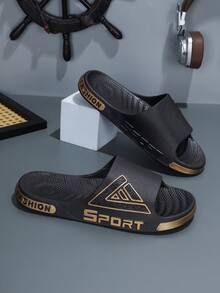 Men's Fashion Bathroom Anti-Slip Thickened Wear-Resistant Breathable Slippers, Indoor/Outdoor Flip Flops, Quick Dry - Black Gold - View 5