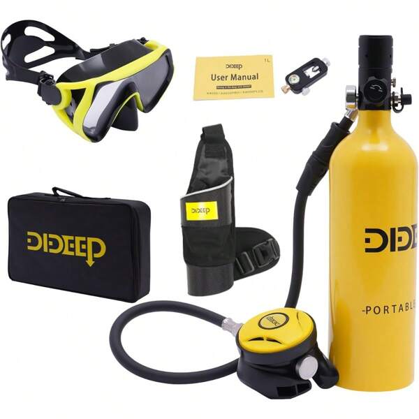 HOHOBLA 1 Litre Mini Oxygen Tank Diver's Portable Oxygen Tank Kit Reusable External Mini Oxygen Tank Underwater Snorkeling Kit With 15-20 Minute Emergency Rescue For Underwater Expeditions