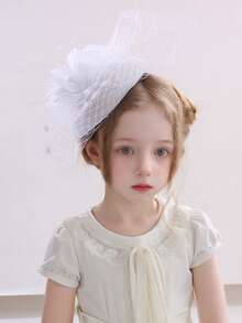 1pc Kids Tulle Flower Veil Tea Party Mini Hat, Suitable For Girls Daily Outfit And Photography - Flowers - View 1