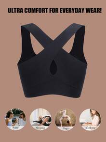 Comfy Bra Women Sexy Criss Cross Back Push Up Bras Soft Cups Wireless Bralette U Neck Removable Padding Seamless Not Transparent Backless Lingerie Traceless Underwear Crop Tops Intimates Tank Top Training Brassiere Breathable Fabric Wide Straps Suitable For Party Wedding Or Dress For Fitness Yoga Running And Sports Venues