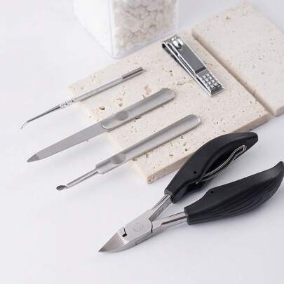 5pcs/Set Stainless Steel Eagle Beak Nail Clippers, Double Spring Ingrown Nail Clipper, Foot Nail Trimmer, Nail File, Cuticle Nipper Manicure Pedicure Tool Kit