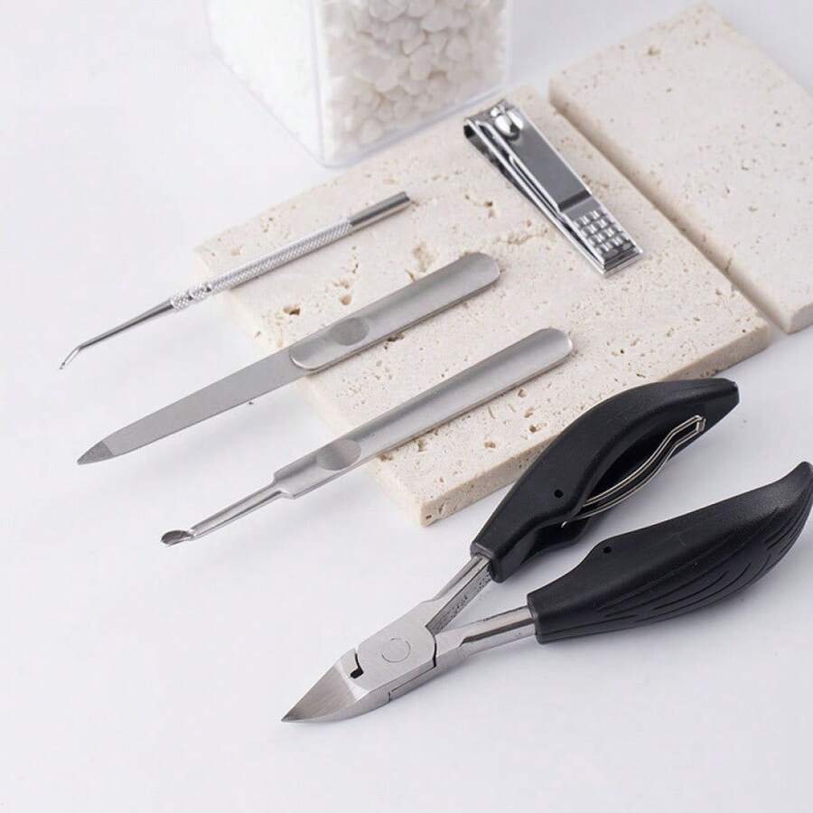 5pcs/Set Stainless Steel Eagle Beak Nail Clippers, Double Spring Ingrown Nail Clipper, Foot Nail Trimmer, Nail File, Cuticle Nipper Manicure Pedicure Tool Kit - Multicolor - View 1