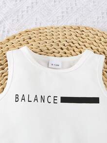 3 件套夏季新款休闲男婴字母印花背心、条纹短裤和帽子套装，适合海滩、度假、旅行 - 白色 - 查看 11