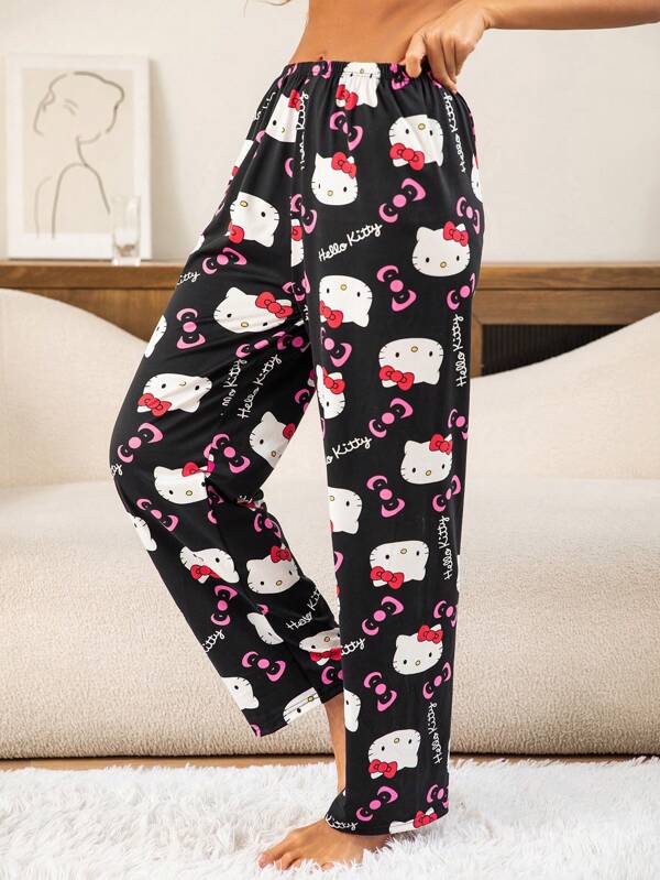 1 Stück Sanrio Charakter Serie Vollprint Hello Kitty Milchseide Frühling/Sommer Homewear Schlafanzug Hose mit Cartoon Katzen Design, geeignet für Frauen. Diese Schlafanzug Hose ist locker geschnitten für ultimativen Komfort und ideal zum Entspannen Zuhause
