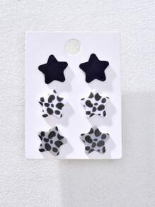 3 Pairs Acrylic Star & Heart Pattern Stud Earrings, Fashionable Jewelry For Women