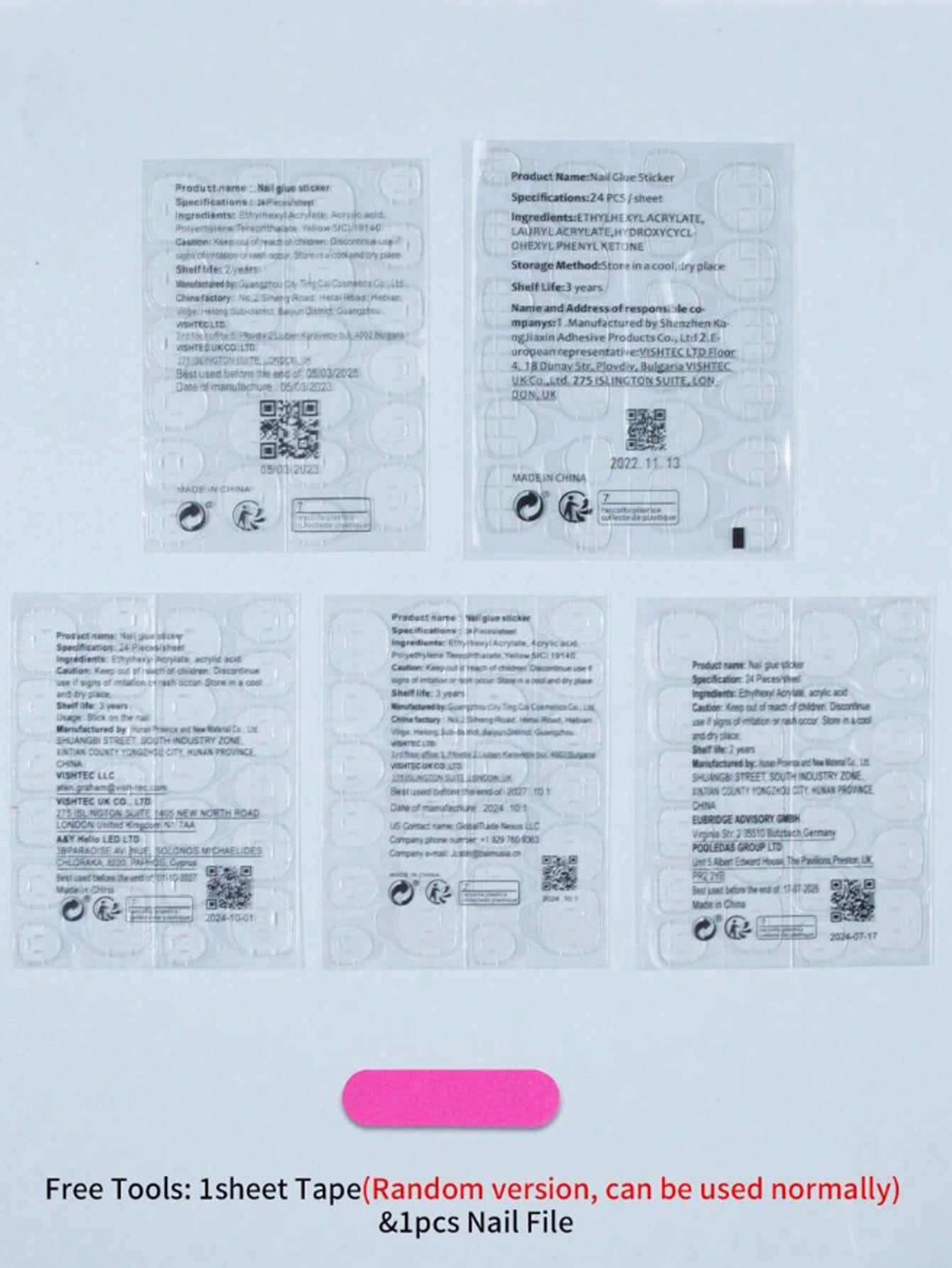 أظافر وهمية 24 قطعة قصيرة شكل تابوت بتدرج وردي وأس...