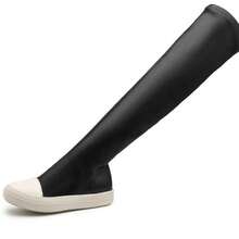 Over-The-Knee Boots Women's Autumn And Winter Plus Size Knee Boots Joker Simple Plus Velvet Warm Elastic Boots. - Black - View 2