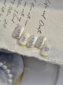 1 hoja de calcomanías de arte de uñas decorativas con diseño de gota de agua plateada antigua con forma de corazón para manualidades de manicura