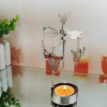 Home Decoration Festival Angel Metal Rotary Candle Holder Stainless Steel