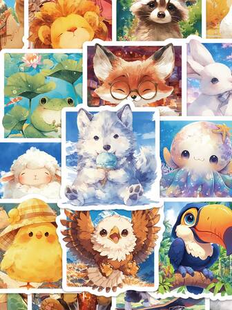 50pcs Cute Animals Sticker Set For Decoration On Fridge, Skateboard, Laptop, Phone Case, Tablet, Luggage, Notebook, Holidays, Birthday, Learning Reward, Gift