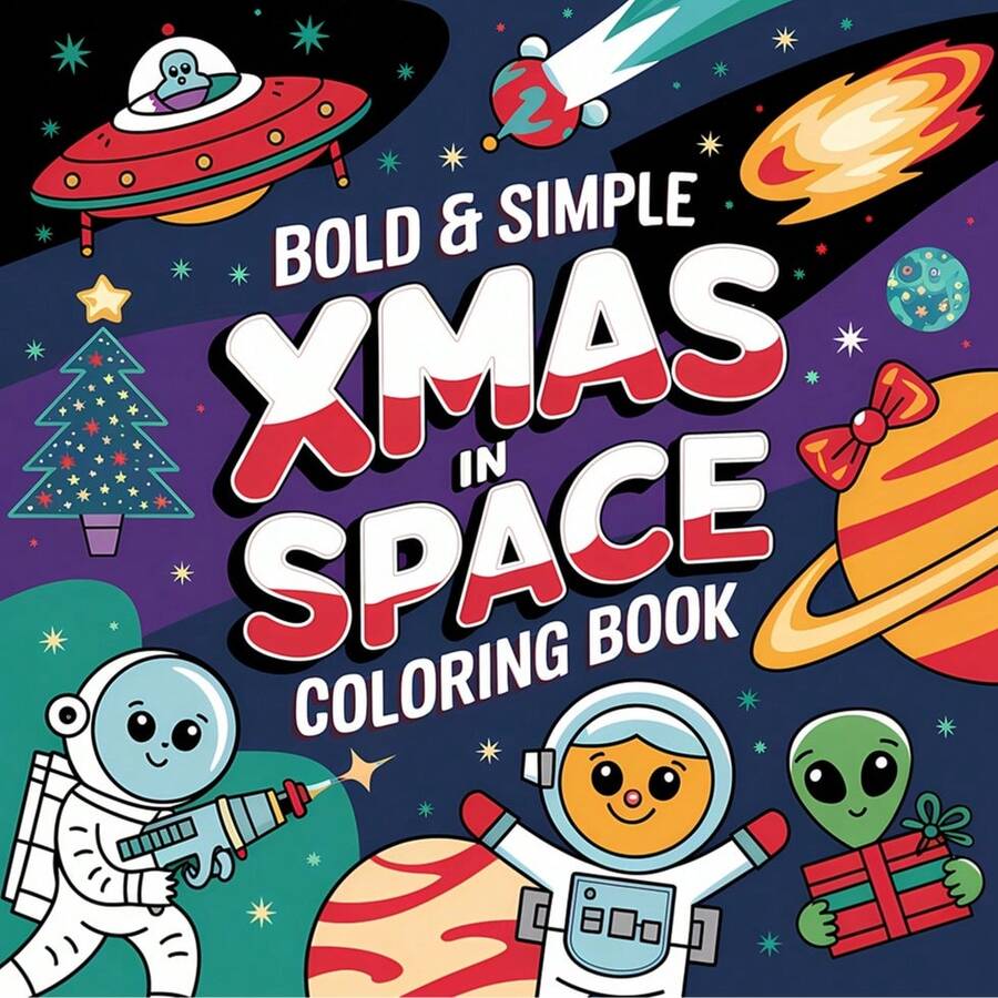 1PC (XMAS-SPACE) Coloring Book, Space Scene Cute And Terrifying Aliens Colouring Book, Premium Soft Leather Color Book, Bold And Simple Pattern Design, Easy To Design, Showcasing Life Scenes, Very Suitable For Christmas, Halloween , Lover Gifts, Very Suitable For Friends, Family And Colleagues, Relaxing Body And Mind, Comfortable Patterns, Relieving Stress, Back To School Gift - Space Scene - View 1