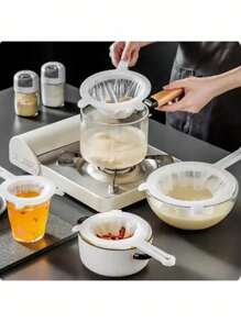 1pc/4Pcs, Multi - Piece Plastic Food Filter With Double Handles, Made Of Fine - Mesh Nylon, Is Suitable For Filtering Soy Milk, Coffee, And Juice. It's A Must - Have Item In The Kitchen.