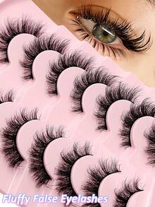 Asiteo New Hot Selling 7 Pairs Cat Eye False Eyelashes, Thick Curly Lashes, Flared Ends, Long Lashes, Fluffy Soft Natural Looking Faux Mink Eyelashes - 眼尾拉長款 - 查看 1