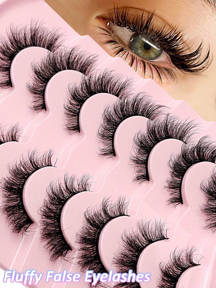 Asiteo New Hot Selling 7 Pairs Cat Eye False Eyelashes, Thick Curly Lashes, Flared Ends, Long Lashes, Fluffy Soft Natural Looking Faux Mink Eyelashes - 眼尾拉長款 - 查看 1