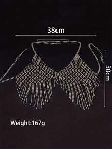 Nightclub Party Sparkling Tassels Crystal Chest Chain, Women's Sexy Net Rhinestone Body Chain - Silver - View 5