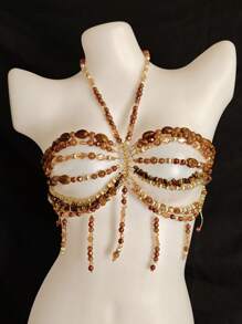 Unisex Sexy Acrylic Crystal Glitter Hollow-Out Pendant Bodychains Bralette Decor, Suitable For Nightclub, Party, Hotel, Carnival, Couples