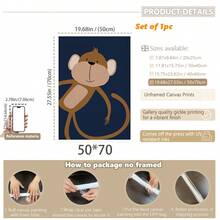 1pc Canvas Hanging Picture, Navy Blue, Nursery Wall Art Print, Digital Nursery Art, Jungle Animals Print, Nursery Artwork, Kids Room Wall Art, Animal Art Print - Kids Room Decor - Multicolor - View 19