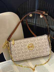 1 Piece Of High-Quality Casual Solid Color Women's Bag 2025 New Casual Underarm Bag Small Square Bag Splicing Contrasting Chain Decoration Women's Shoulder Bag Shoulder Strap Adjustable Crossbody Bag Letter Decoration Mahjong Bag New Women's Bag