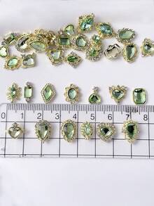 30/50pcs Gold Heart & Angel Wing Nail Art Decorations, Y2K St. Patrick's Day Shiny Green Rhinestone Nail Gems, 3D Alloy Leaf Geometric Pattern DIY Nail Jewels, Girl Gift, Phone Case, Shoes, Clothes, Bags, Crafts, Nail Supplies - Multicolor - View 4