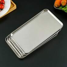 Rectangle Stainless Steel Tray Buffet Presentation Tray Metal Food Serving Plate Rice Noodle Pan Home Dishes Storage Organizer - Apricot - View 2