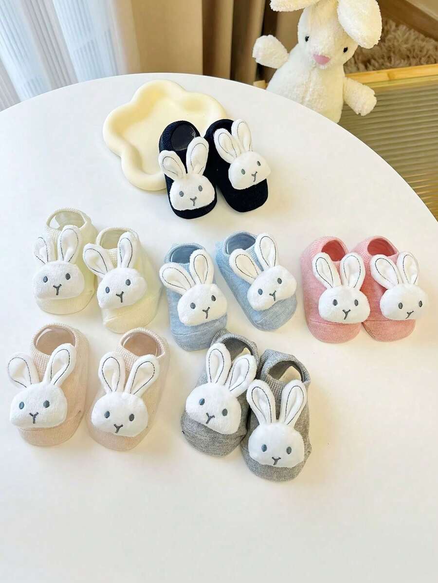 1 pereche de șosete adorabili pentru bebeluși cu tema iepurașului - amestec moale de poliester, antiderapante, șosete de podea pentru toate anotimpurile pentru nou-născuți și bebeluși, 0-1 an, lavabile manual, șosete pentru nou-născuți | Design jucăuș | Textura tricot