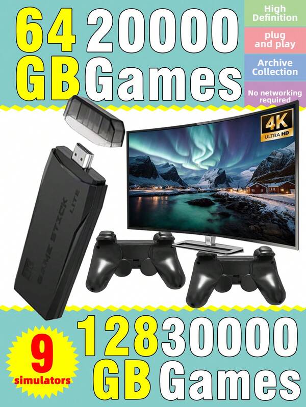 1 Set Of Home Game Console With 20000 Retro Classic Games And 9 Simulators For FC/GBA/PS1 Supports 4K HD Connected To TV/Projector Wireless Controller For Two-Player Game Nostalgic Arcade Joystick Party Gathering Interactive Card-Type Red And White Machine Birthday Gift For Husband And Boyfriend