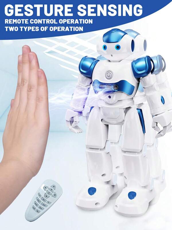 1 pieza Robot de juguete con control remoto por gestos, robot de control remoto recargable y programable con sensor de gestos, baila y canta, adecuado para niños y niñas de 5 a 12 años, regalo de cumpleaños y Navidad, color azul
