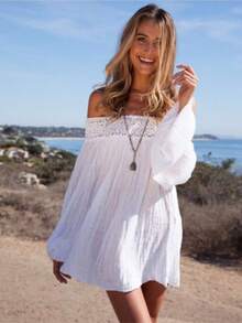 Casual Vacation Style Women's Lace Trim Off Shoulder Long Sleeve Blouse