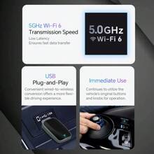 Adaptador inalámbrico de CarPlay, Convertidor de CarPlay con cable a inalámbrico, Conexión automática al sistema inteligente del automóvil, Plug and Play, Bluetooth CarPlay inteligente, ayuda a que CarPlay con cable y Android Auto se conecten de forma inalámbrica a Bluetooth/Wi-Fi