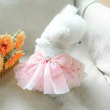 1 pezzo Vestitino per cane in stile principessa con cuore rosa e pon pon, per cani di piccola taglia come Yorkshire Terrier, Barboncino, Bichon Frise, Teddy Bear. Regalo ideale per la festa della mamma, vacanze o per animali domestici