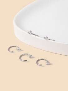 1-5pcs Fashionable 316L Stainless Steel Inlaid Heart, Star, Geometric, Round, Square Zirconia Nose Rings, Clip-On Nose Studs, 1-Time Use Piercing Tool, Suitable For Women, Body Jewelry Accessories, Gift