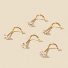 1/5pcs Fashion Charming Minimalist 316L Stainless Steel Inlaid Heart, Star, Geometric, Round, Square Zirconia Unisex Nose Rings, Disposable Piercing Tools, Body Jewelry Accessories, Great Gifts