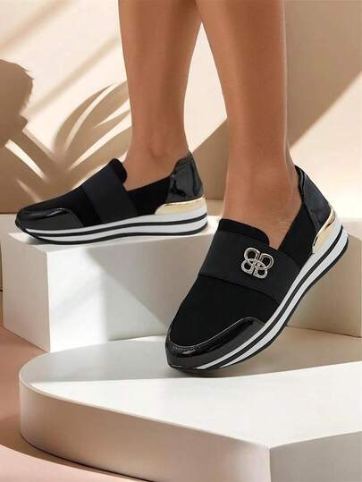 Damen Slip-Ons  Nero mit goldenem Akzent, Öko-Leder, 3,5cm