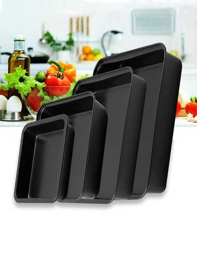 4pcs/1pc Non-Stick Baking Tray Set, Deep Rectangular Baking Pan, Baking Sheet For Cake, Bread, Cookies, Brownies, Easy To Clean