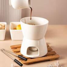 1 Set Heart-Shaped Ceramic Fondue Set, Includes 2 Forks, Cute Butter Warmer Set, Melting Pot Set For Chocolate, Cheese, Candy, Ceramic Fondue Cup Set, Suitable For Date Night, Birthday, Mother's Day And Wedding Gifts - Multicolor - View 10