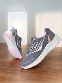 Zapatos para Correr Transpirables de Malla para Mujer, Zapatos de Caminar cómodos a la Moda con Cordones, Zapatos Deportivos Informales para Estudiantes ZM-2302B-2 - Gris - Ver 1