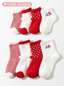 4 Pairs Baby/Girls' Fashion Versatile Soft Breathable Short Socks, Suitable For Daily Life Or Gifting, Random Color & Style - Multicolor - View 7