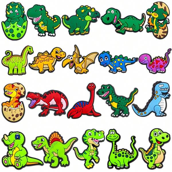 Juego de 20 piezas de decoración para zapatos, dijes de dinosaurio para zapatos, decoraciones de zapatos lindas, dijes para sandalias, sujeciones de zapatos con animales, hebillas para zapatos, flores para zapatos, adecuado para pulseras, sandalias, pantuflas, decoración de PVC, accesorios DIY, recuerdos de fiesta, piezas de zapatos, decoraciones de zapatos, juguetes